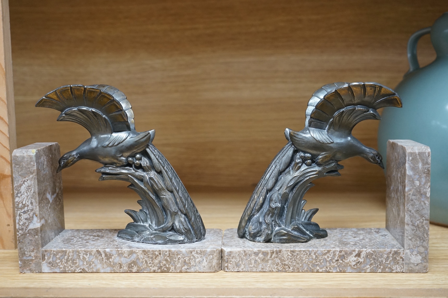 A pair of French Art Deco style spelter bookends, 18cm wide
